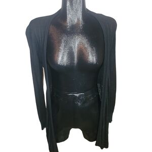 Grand Black Open Front Cardigan